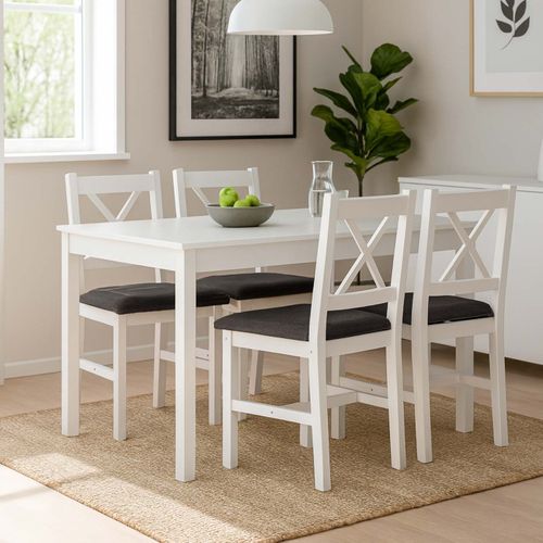 Lot De 4 Chaises De Salle à Manger Hwc-f77 Blanches, Rembourrage Noir