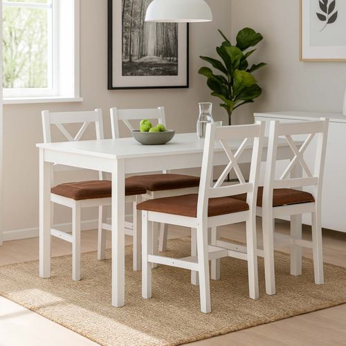 Lot De 4 Chaises De Salle à Manger Hwc-f77 Blanches, Rembourrage Terre-cuite