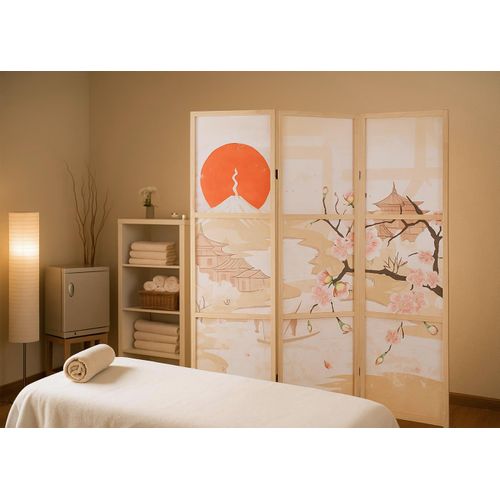 Paravent Hwc-o70 Bois Mvg Polyéthylène 170x137cm Fleurs De Cerisier