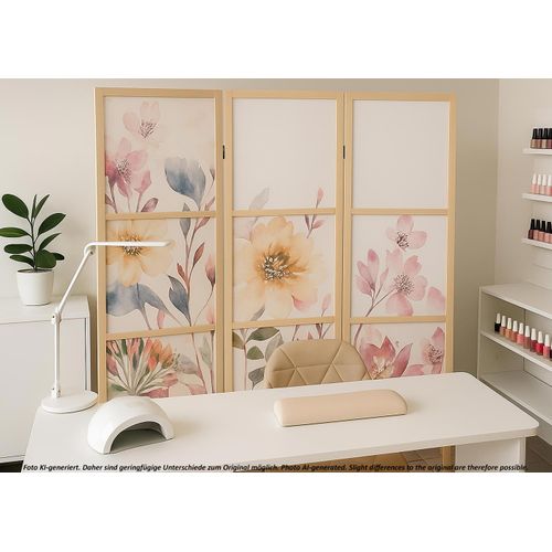 Paravent Hwc-o70 Bois Mvg Polyéthylène 170x137cm Fleurs