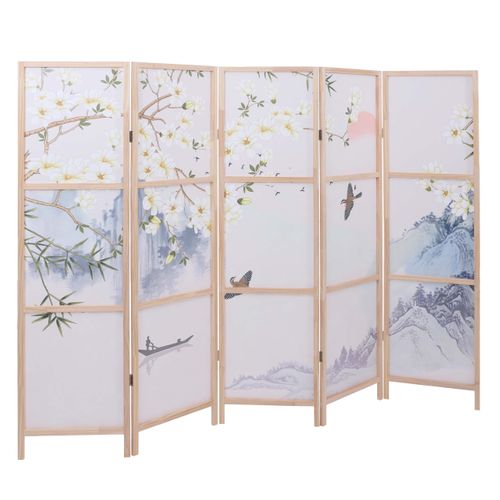 Paravent Hwc-o70 Bois Mvg Polyéthylène 170x227cm Paysage Fluvial