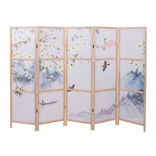 Paravent Hwc-o70 Bois Mvg Polyéthylène 170x227cm Paysage Fluvial