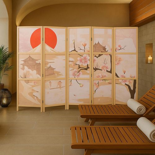 Paravent Hwc-o70 Bois Mvg Polyéthylène 170x227cm Fleurs De Cerisier