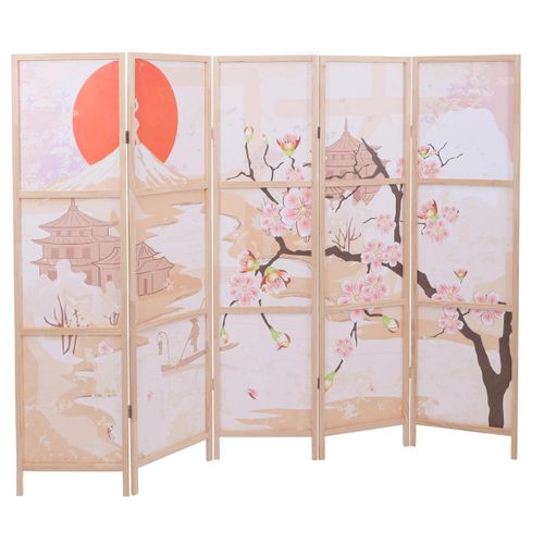 Paravent Hwc-o70 Bois Mvg Polyéthylène 170x227cm Fleurs De Cerisier