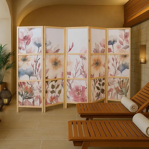Paravent Hwc-o70 Bois Mvg Polyéthylène 170x227cm Fleurs