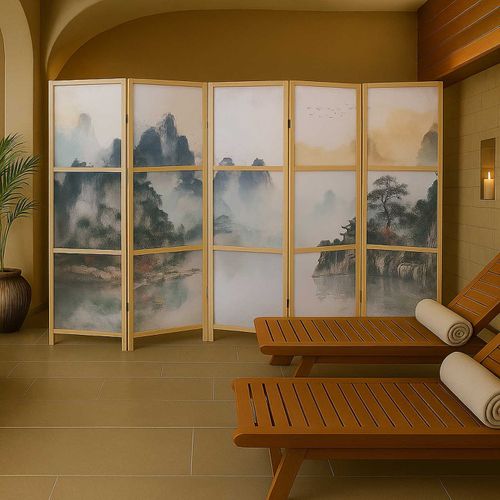 Paravent Hwc-o70 Bois Mvg Polyéthylène 170x227cm Montagnes