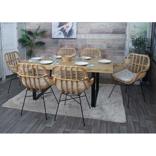 Chaise De Salle à Manger Hwc-p17 Kubu Rotin Métal Rembourrage Crème