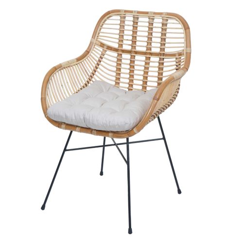 Chaise De Salle à Manger Hwc-p17 Kubu Rotin Métal Rembourrage Crème