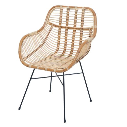 Chaise De Salle à Manger Hwc-p17 Kubu Rotin Métal Rembourrage Marron