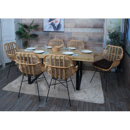 Chaise De Salle à Manger Hwc-p17 Kubu Rotin Métal Rembourrage Marron