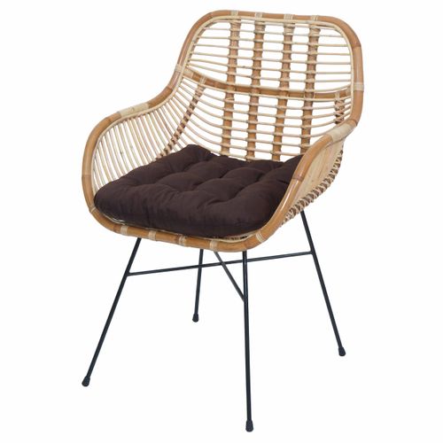Chaise De Salle à Manger Hwc-p17 Kubu Rotin Métal Rembourrage Marron