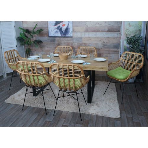 Chaise De Salle à Manger Hwc-p17 Kubu Rotin Métal Rembourrage Vert