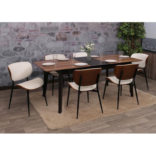 Lot De 6 Chaises De Salle à Manger Hwc-o45 280g/m² Imitation Noyer, Blanc