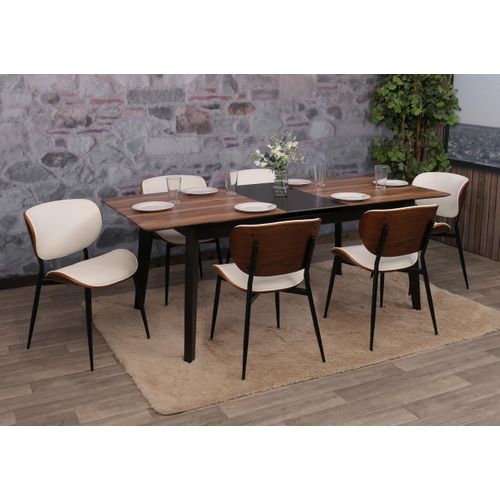 Lot De 6 Chaises De Salle à Manger Hwc-o45 280g/m² Imitation Noyer, Blanc