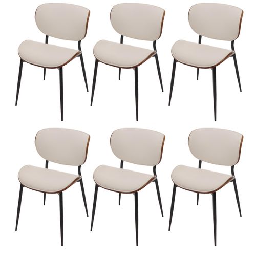 Lot De 6 Chaises De Salle à Manger Hwc-o45 280g/m² Imitation Noyer, Blanc