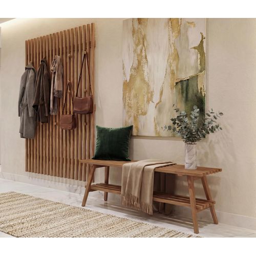 Banc De Vestiaire Hwc-p56 45x100x35cm, Bois Massif Chêne