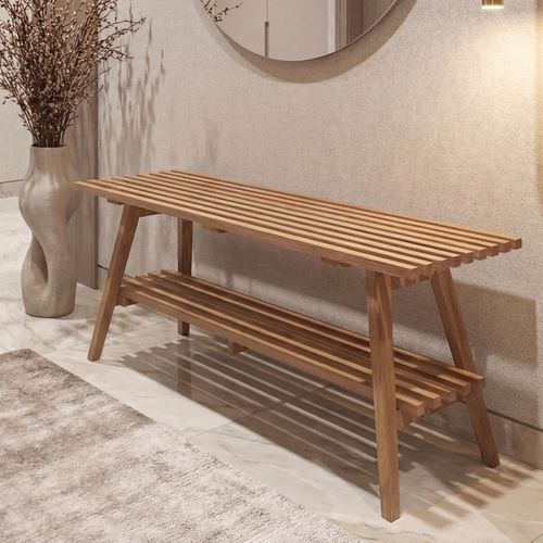 Banc De Vestiaire Hwc-p56 45x100x35cm, Bois Massif Chêne