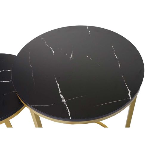 Lot De 2 Tables D'appoint Hwc-k46 Aspect Marbré Mvg-certifié Mdf Noir-or