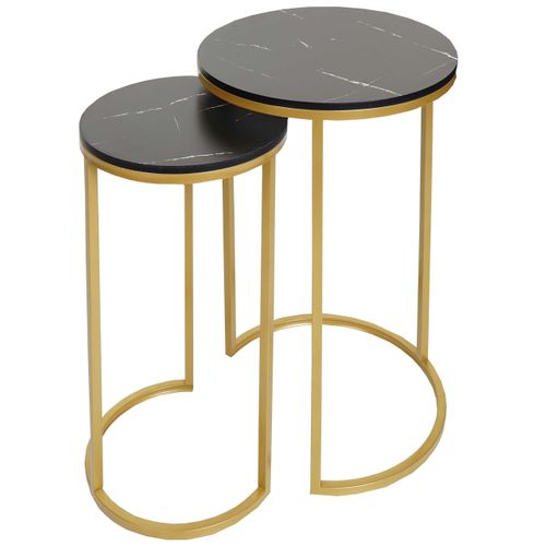 Lot De 2 Tables D'appoint Hwc-k46 Aspect Marbré Mvg-certifié Mdf Noir-or