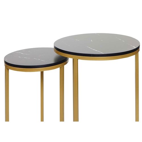 Lot De 2 Tables D'appoint Hwc-k46 Aspect Marbré Mvg-certifié Mdf Noir-or
