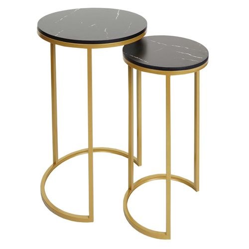 Lot De 2 Tables D'appoint Hwc-k46 Aspect Marbré Mvg-certifié Mdf Noir-or