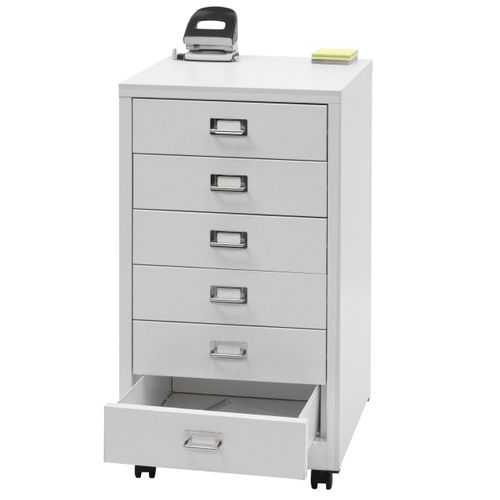 Caisson à Roulettes Hwc-l49 Métal 75x40x41cm 6 Tiroirs Blanc