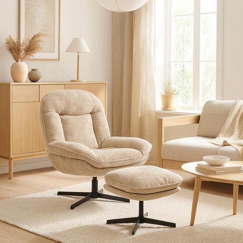Fauteuil Relax Avec Repose-pieds Hwc-p32 Chenille (370 G/m²) Crème