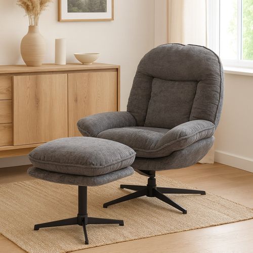 Fauteuil Relax Avec Repose-pieds Hwc-p32 Chenille (370 G/m²) Gris
