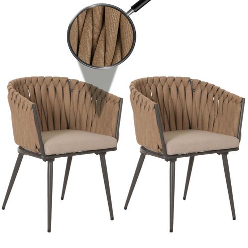Lot De 2 Chaises De Jardin En Aluminium Hwc-n38 Beige Coussin Marron Clair