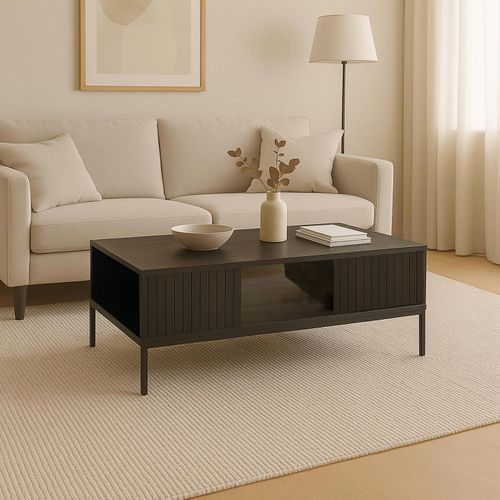 Table Basse Hwc-o39 Mélamine Mdf 39x120x60cm Imitation Bois Noir