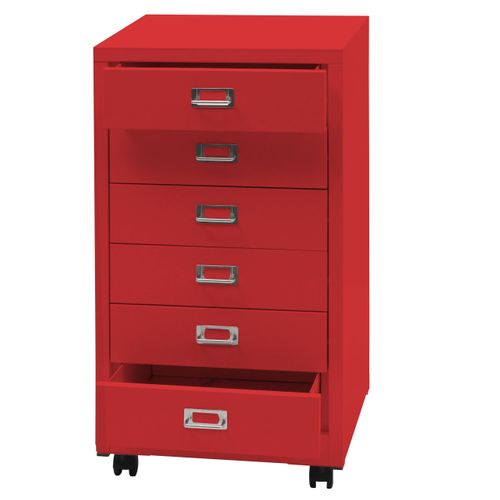 Caisson Roulant Hwc-l49 Métal 75x40x41cm 5 Tiroirs Rouge