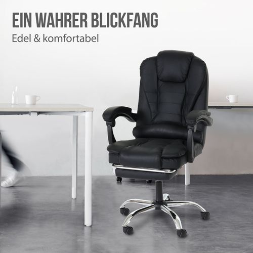 Chaise De Bureau Hwc-m80 Repose-pieds Extensible Similicuir Piétement Argenté Noir