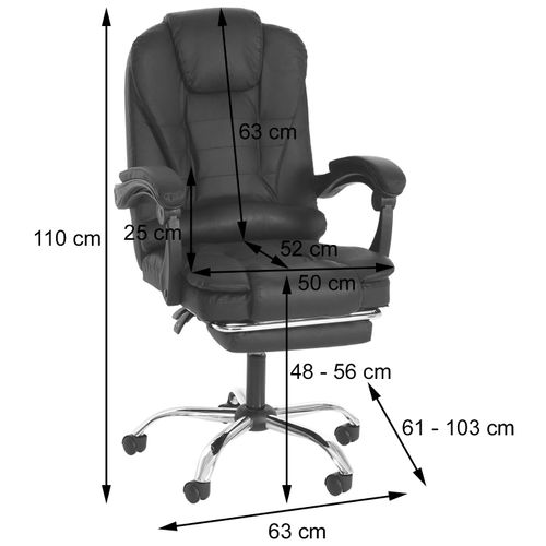 Chaise De Bureau Hwc-m80 Repose-pieds Extensible Similicuir Piétement Argenté Noir
