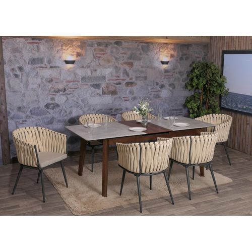 Lot De 6 Chaises De Salle à Manger En Aluminium Hwc-n38 Crème Coussin Marron Clair