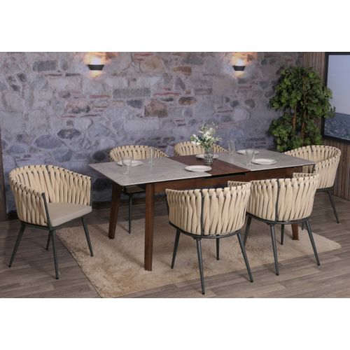 Lot De 6 Chaises De Salle à Manger En Aluminium Hwc-n38 Crème Coussin Marron Clair