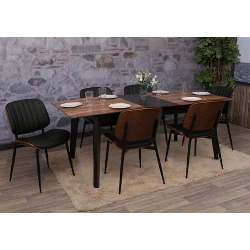 Lot De 6 Chaises De Salle à Manger Hwc-o44 Mvg Aspect Noyer, Noir