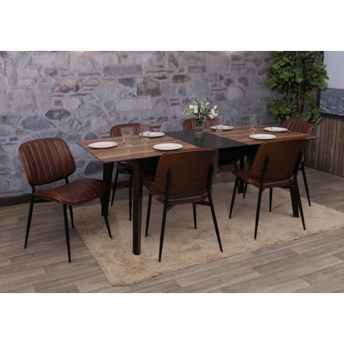 Lot De 6 Chaises De Salle à Manger Hwc-o44 Mvg Aspect Noyer, Marron Vintage