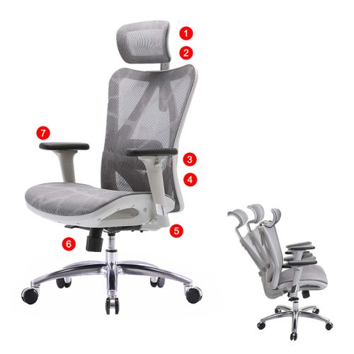 Sihoo Chaise De Bureau Ergonomique Charge Max. 150kg Gris/blanc