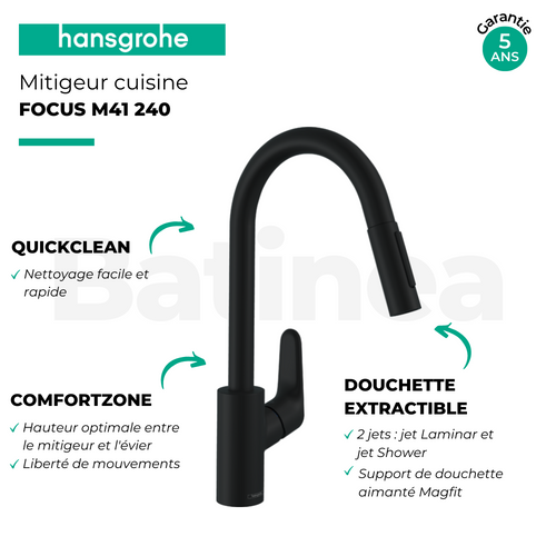 Robinet Douchette Hansgrohe Focus M41 240 Noir Mat