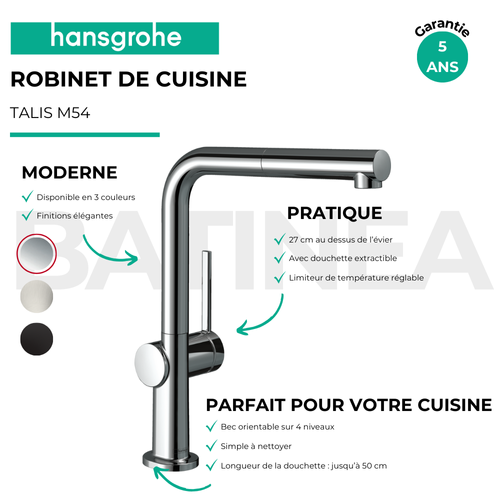 Robinet De Cuisine Avec Douchette Hansgrohe Talis M54 270 Noir Mat