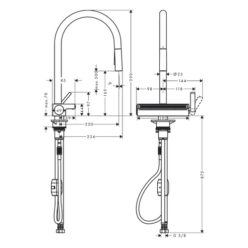 Robinet De Cuisine Avec Douchette Hansgrohe Aquno Select M81 170 3 Jets Chromé