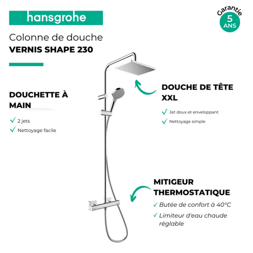 Colonne De Douche Thermostatique Hansgrohe Vernis Shape 230 Chromé