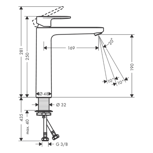 Mitigeur De Lavabo190 Sans Tirette Ni Vidage Chromé