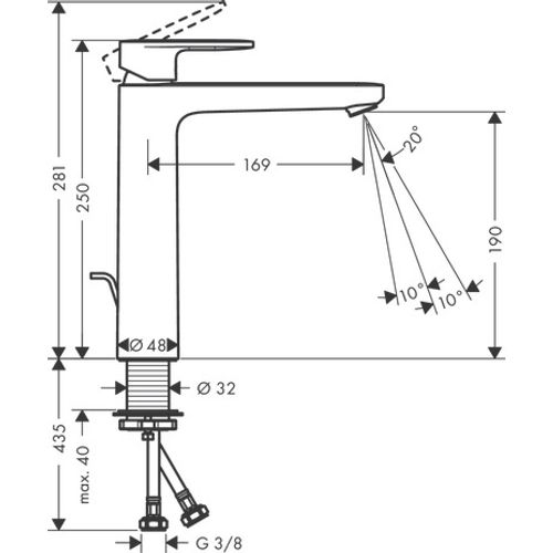 Mitigeur De Lavabo190 Avec Tirette Et Vidage Synthétique Chromé