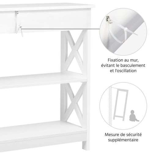 Table Console Meuble Entrée En Bois Blanc Table D'appoint 3 Niveaux 1 Tiroir