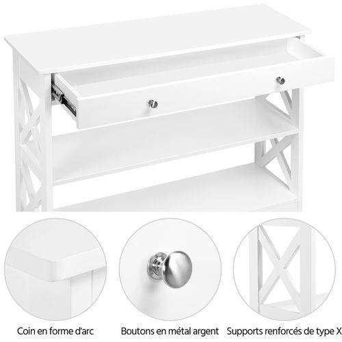 Table Console Meuble Entrée En Bois Blanc Table D'appoint 3 Niveaux 1 Tiroir