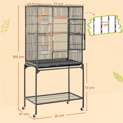 Cage Pour Oiseaux Cage Pour Perroquet Avec Support Roulant Pour Perruche Calopsitte, Noir