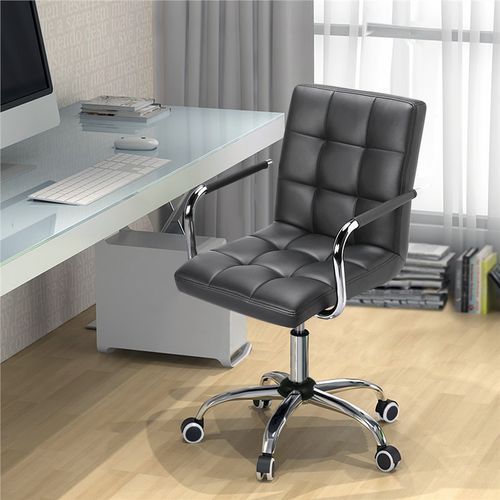 Chaise De Bureau En Simili Cuir Réglable En Hauteur Avec Cadre En Métal Électroplaqué, Gris