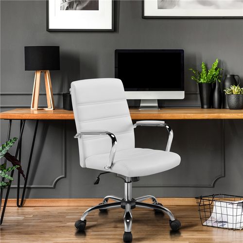 Chaise De Bureau Ergonomique Fauteuil De Bureau En Similicuir Chaise Réglable En Hauteur Blanc