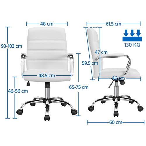 Chaise De Bureau Ergonomique Fauteuil De Bureau En Similicuir Chaise Réglable En Hauteur Blanc